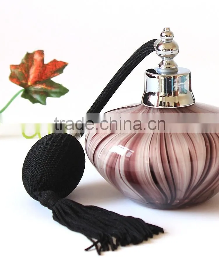 100ml Handmade Modern Popular Luxurious Purple Stripes Airbag Sprayer Pump Glass Perfume Bottle