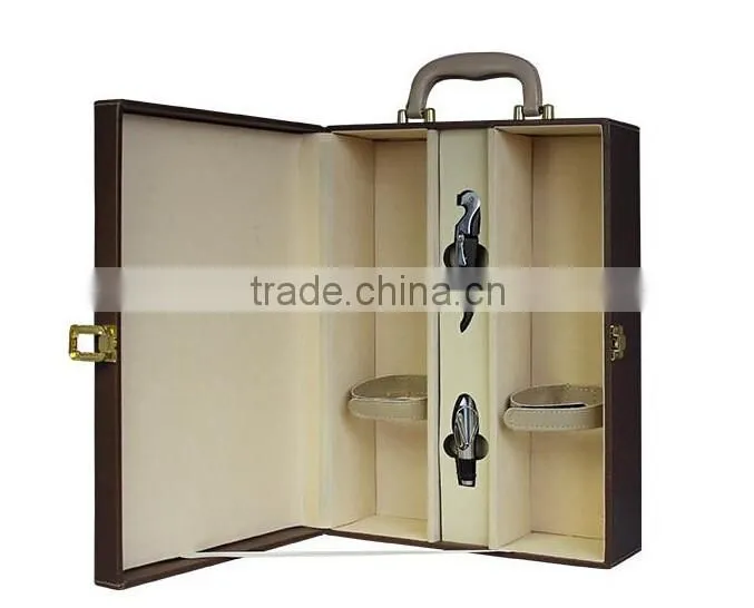 UV Coating Printing Handling High Standard pu 2bottles wine gift packaging /wine boxes