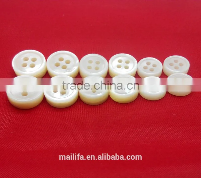 4 Holes Round Rim 18L, 16L, 14L 4MM/3MM Thickness White Mother of Pearl Dress Shirt Button in High End