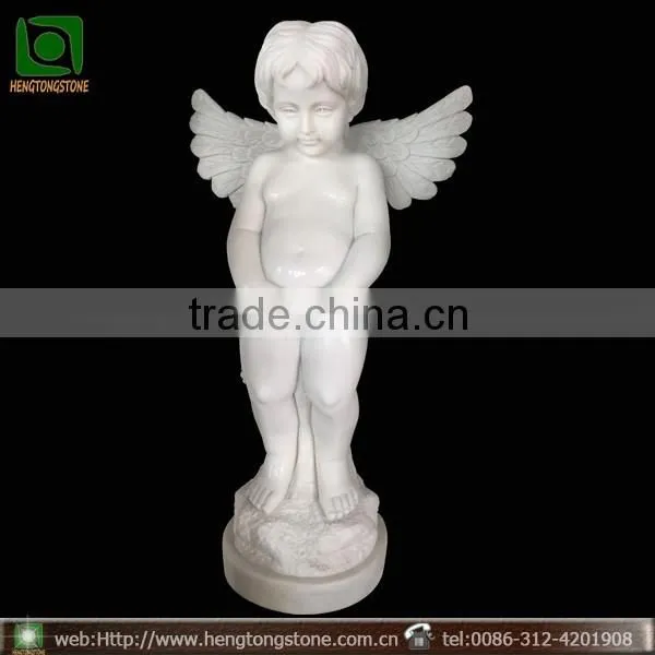 White Marbl Peeing Boy Angel Statue