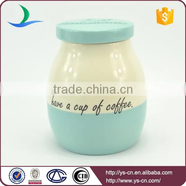 Newest Style Ceramic Canister Jars With Blue Lid