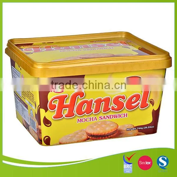 wholesale pp plastic biscuit plastic container with IML logo design