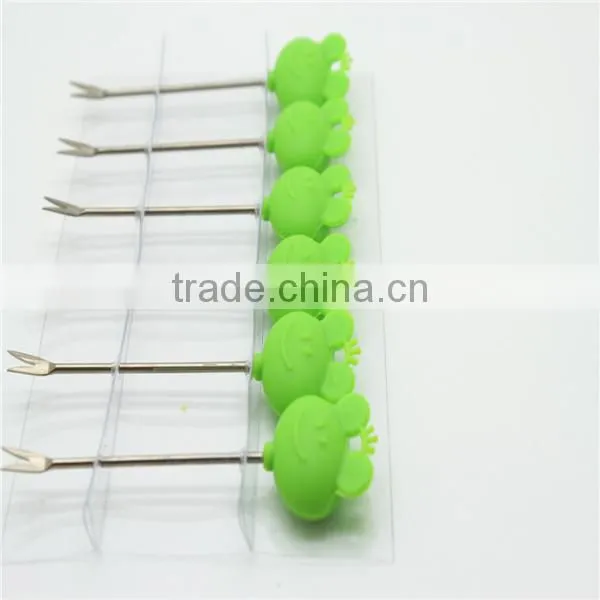 2015 high end hand-painted stainless steel non-stick silicone fruit fork