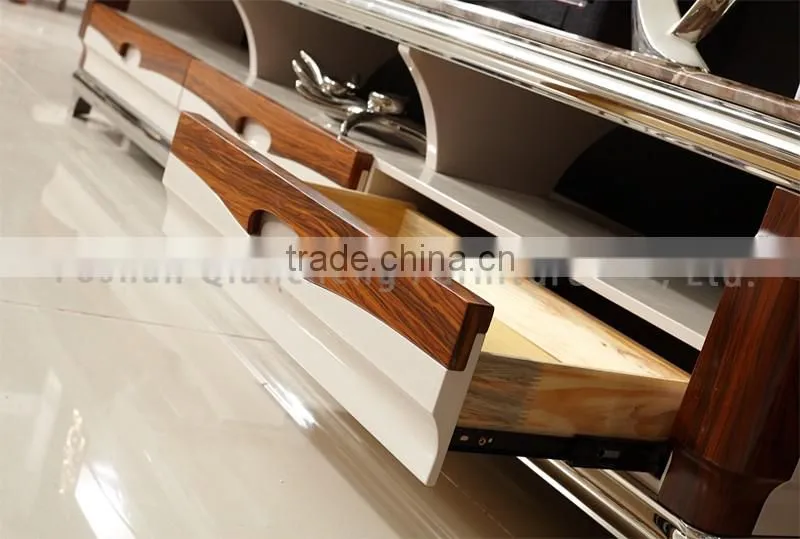 Fashion wooden led tv stand furniture with showcase marble top