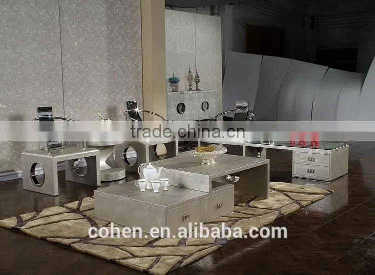2016 modern design removable stylish new center table coffee table covered by PU for stainless steel furniture