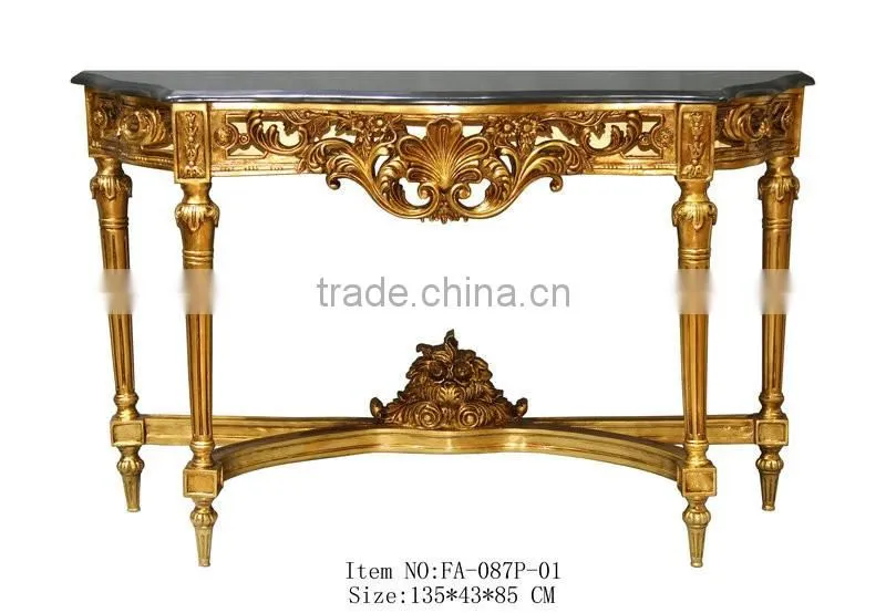 Gold leaf with natural marble top antique reproduction console table for sales
