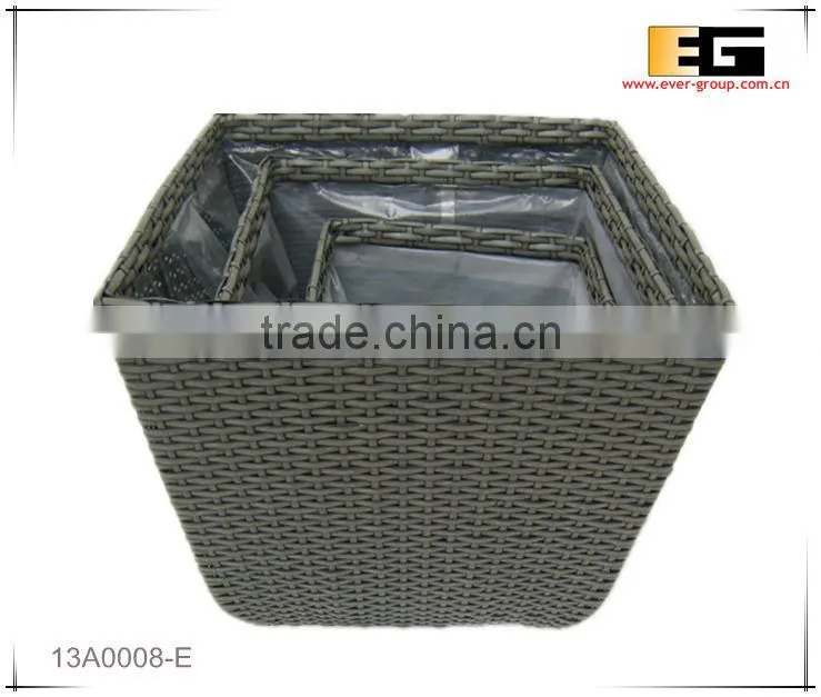 PE/Plastic rattan square with liner flower planter