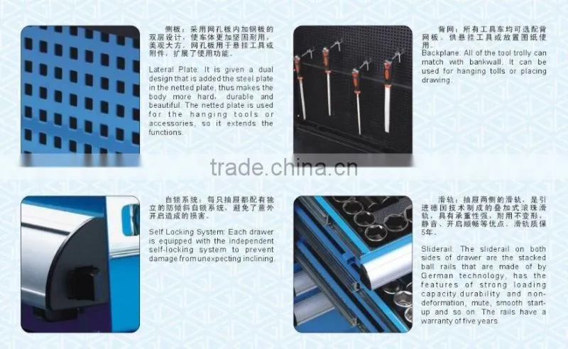Movable tool cart with 9 drawers