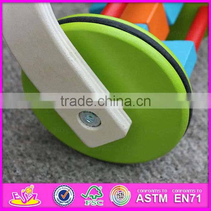 2015 Hot new wooden hand push cart toy for kids,Classic Cartoon Cart Wooden Push Toy,Baby favorite wooden push cart toy W05A010