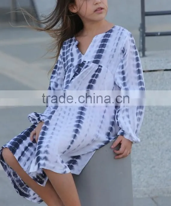 Boho Chic Tye Dye Fall Kids Cotton Frocks Dress Design Boutique Girl Clothing Children Frock Model HSd5036