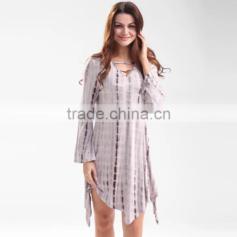 Maxnegio bell sleeve tie dye retro loose dress for ladies