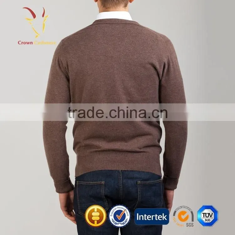V Neck Luxury Men Pure Cashmere Sweaters, Autumn Knitwear