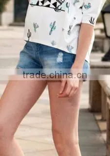 Runwaylover EY0620P High Waist Denim Shorts 2017 Summer Wholesale Women Sexy Light Acid Wash Distressed Denim Shorts