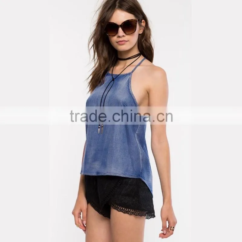 Hot sell latest design sleeveless fashion casual ladies blouse for wholesale 2017