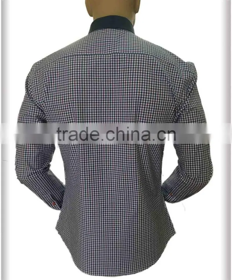 leather pocket on left check checked men's casual shirt in latest design