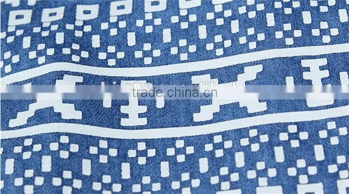 2016 New design men printed washed denim casual shirt , cowboy shirt