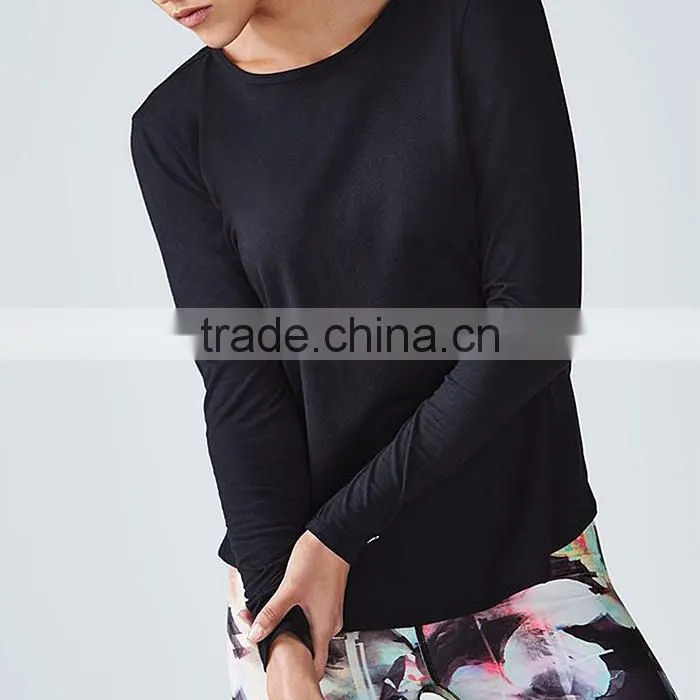 Top quality polyester long sleeve breathable fitness lady yoga tops