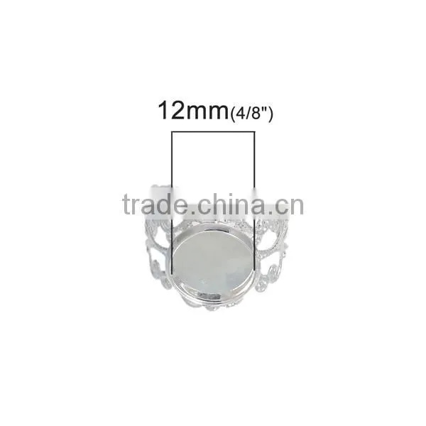 Copper Adjustable Rings Round Silver Plated Pattern Hollow 16.5mm