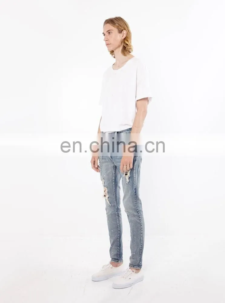 DiZNEW USA Stock Denim Jeans in Medium Blue cuffed jeans men