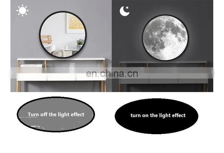 Decorative glass round Moon mirror with stand shelf for home table makeup mirror