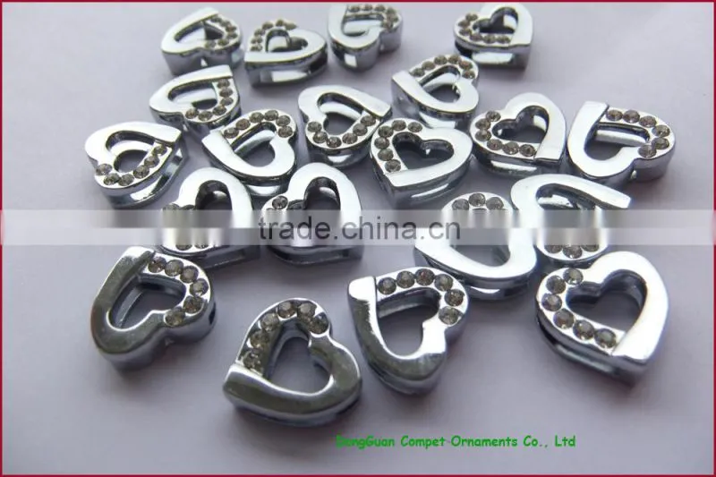 Special Price 10mm Half Rhinestone Heart Slide Charms for Pet Collar