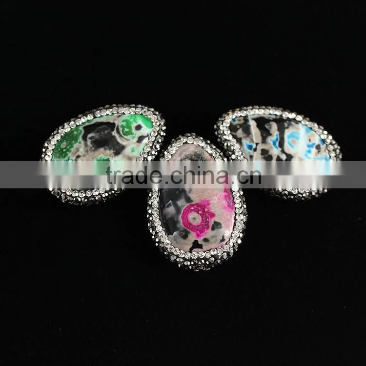 PC1614 2016 New crystal pave leopard skin agate marquise eye pendants