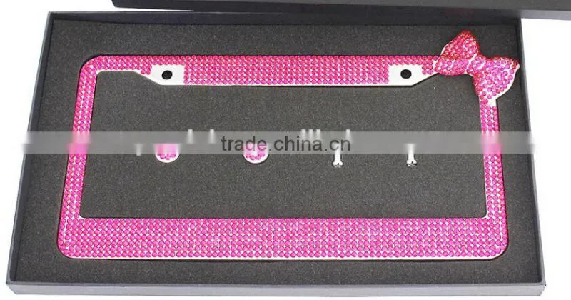 Pink bow girls Bling Crystal License Plate Frames