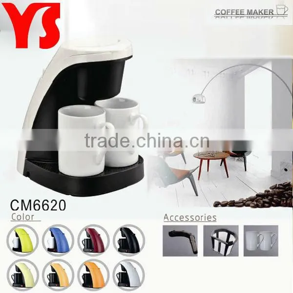 new design 2 cup mini coffee maker with 2 pocelain cups included