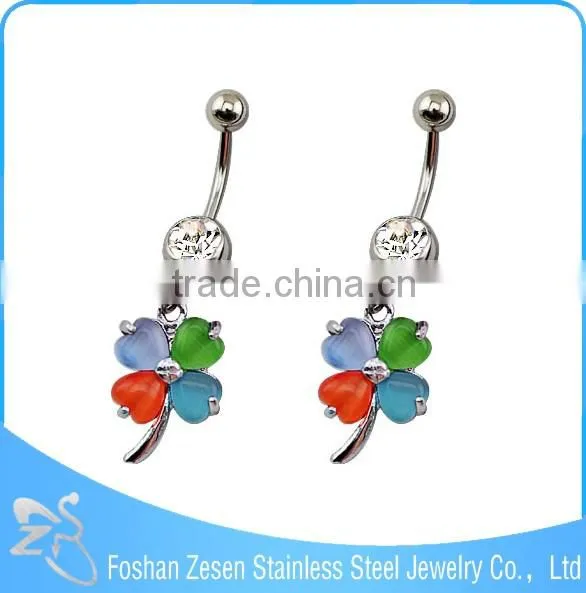 Hypoallergenic women dangling clover belly ring fashion crystal banana piercing