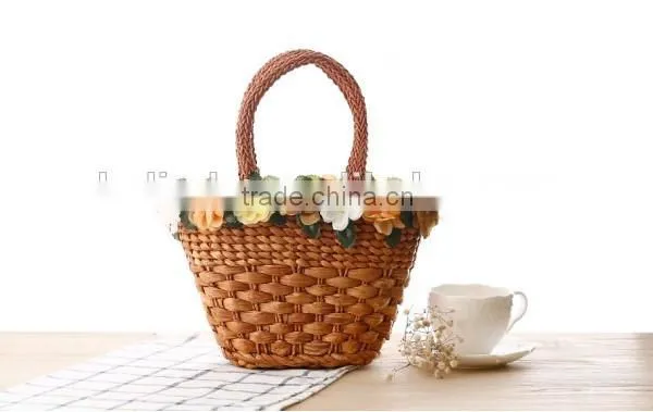 Fashion girl's beige paper straw craft bag