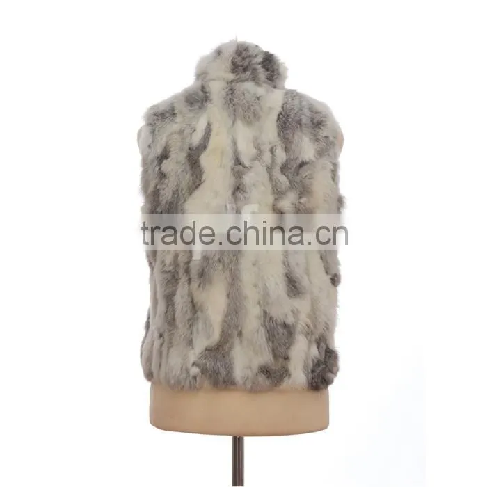 QD30406 Hot Sale Women Real Rabbit Fur Short Vest with Stand Collar
