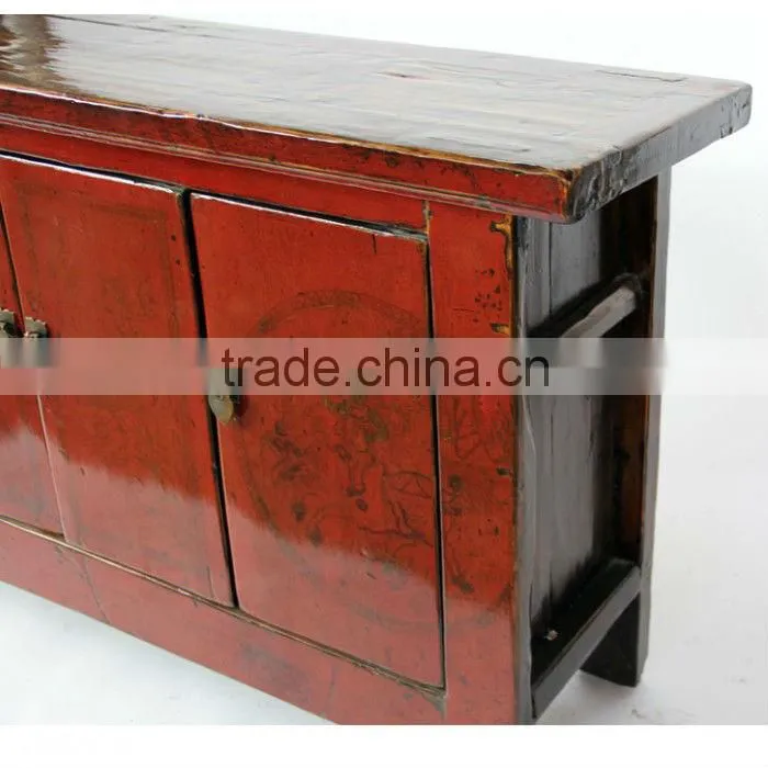 Chinese antique shiny red sideboard cabinet