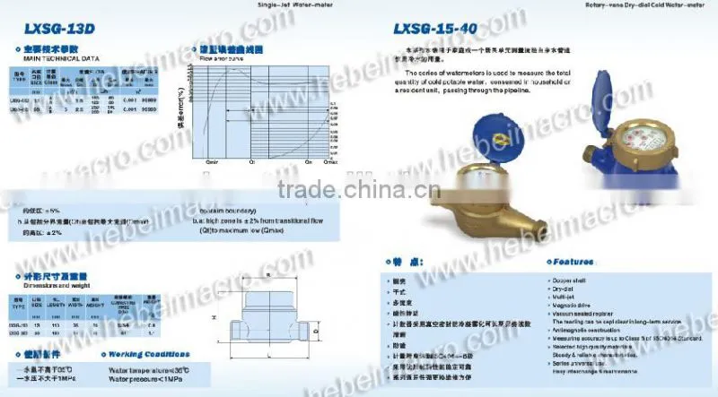 cast iron or brass body rotary vane multi jet water meter