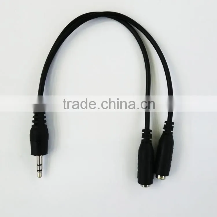 Factory price audio 1 male to 2 female RCA spliter for mobilephone/computer/game player