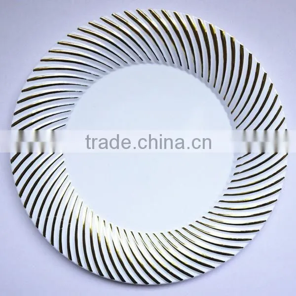 10 Pack -White with Silver Round Disposable Plastic Plate
