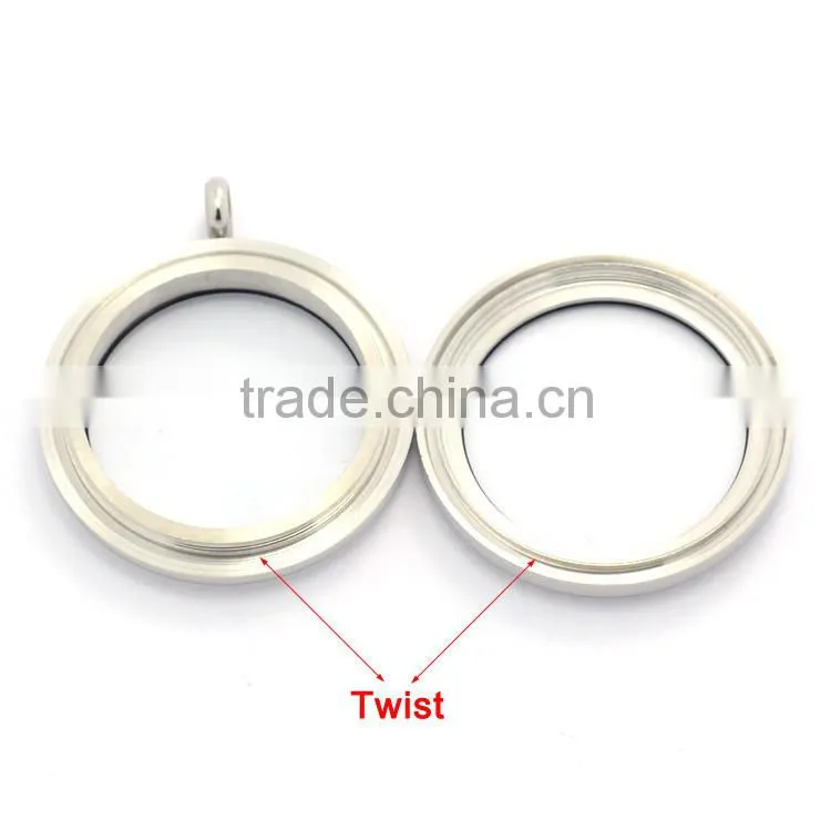 Trendy DIY designs 25mm/30mm round silver twist/screw wholesale floating glass charms locket for boys and girls