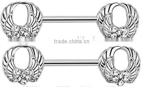 Nipple Ring Round Angel Wings 316L Surgical Steel Nipple Bar