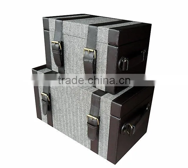 S/2 Decorative faux leather storage trunk organier, wooden trunk