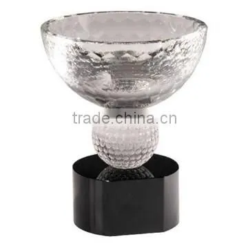 Wholesale clear bowl shape crystal sport trophy cup with black base for prize memento