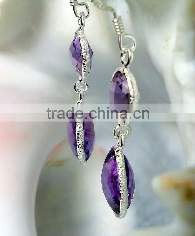 Amethyst Bezel Earrings, gemstone jewelry, silver jewelry