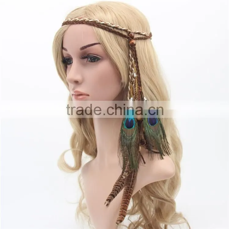 peacock feathers peruvian curly braiding braid hair band
