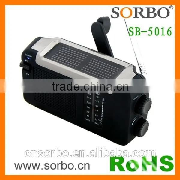2016 Trending Products Portable Panel AM FM Radio with Alarm Clock/ Mobile Solar Hand Crank Generator Charger