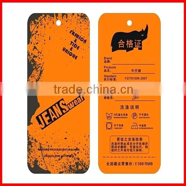 High-end Quality Colorful Paper Hangtags On Jeans With Rope Wholesale