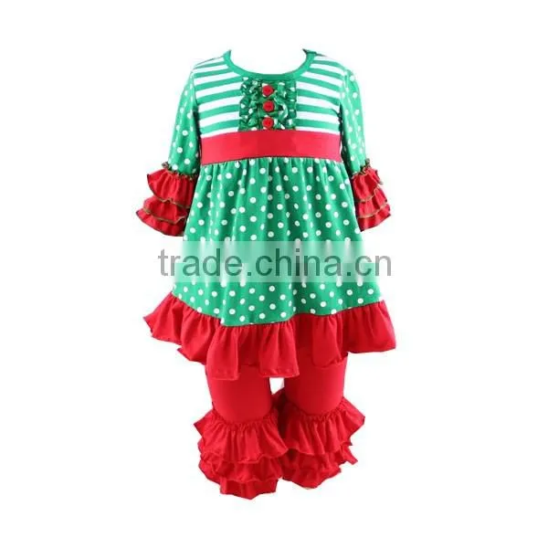 2016 kaiyo girl boutique clothing OEM service ruffle dress with ruffle pants clothing manufacturers sweat suit Christmas outfit