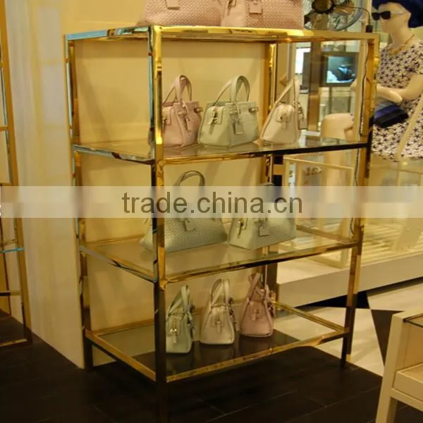 brass stainless steel display shelf with glass
