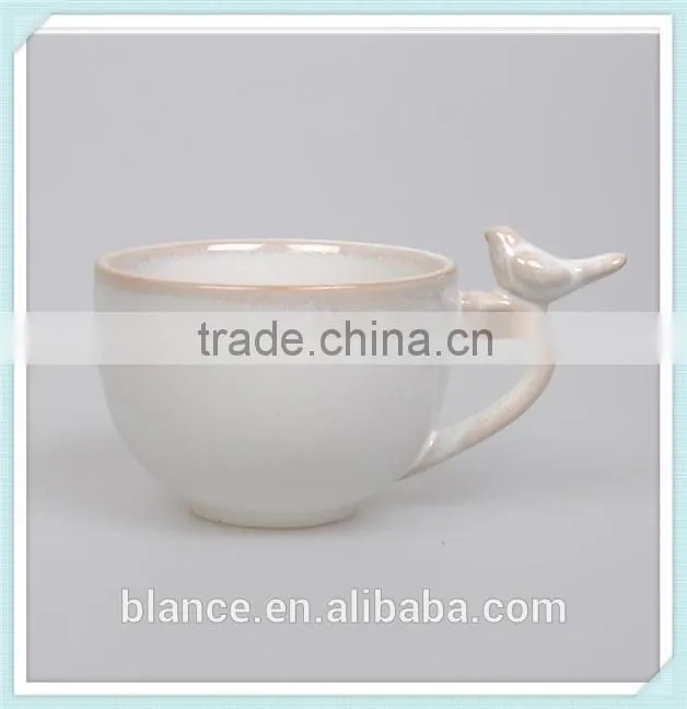 200ml ceramic coffee mug with saucer and bird in handle