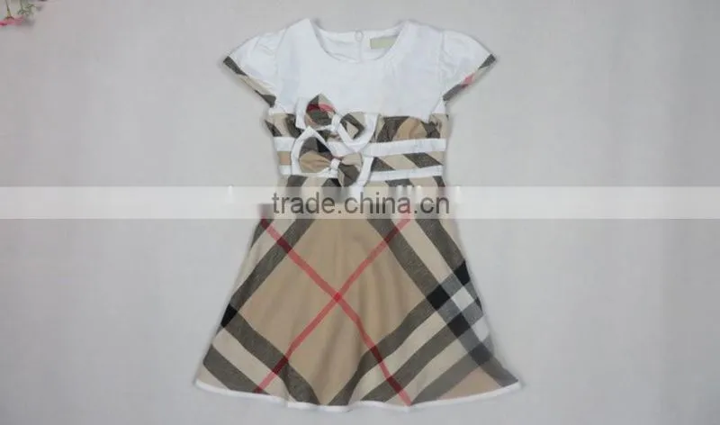 2016 summer Baby Girls grid dresswith short sleeves