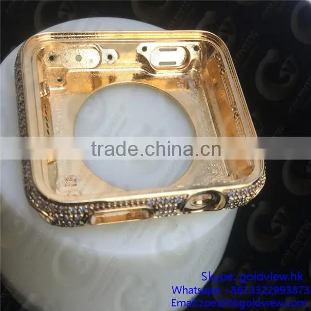 Newest hot selling, crystal steel metal case housing for apple watch 24k gold plated