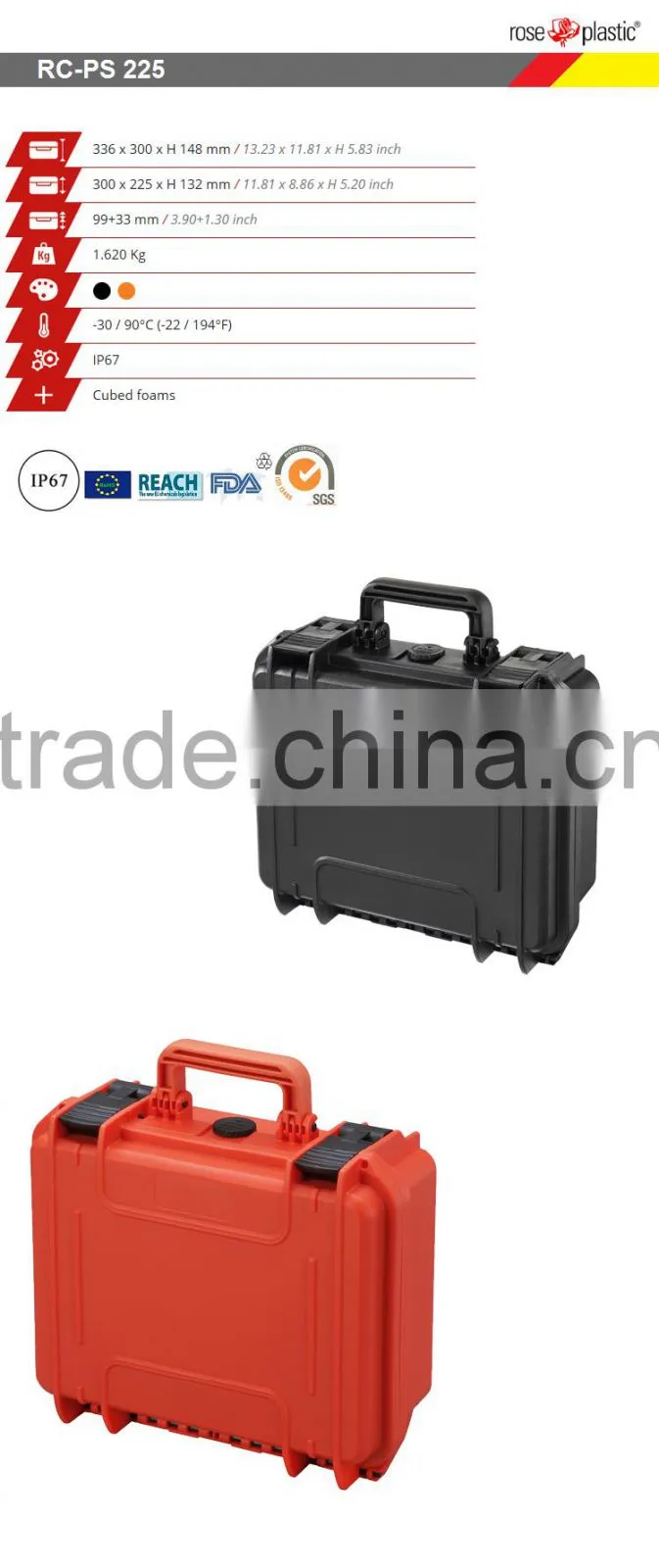 Plastic handheld tool case with IP67 waterproof certification RCPS