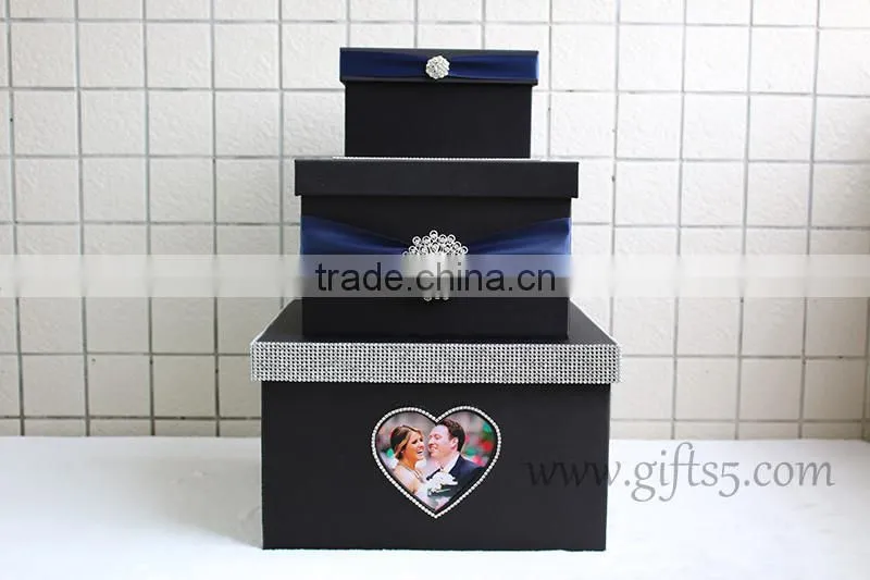 High quality black wedding gift box with photo frame in handmade